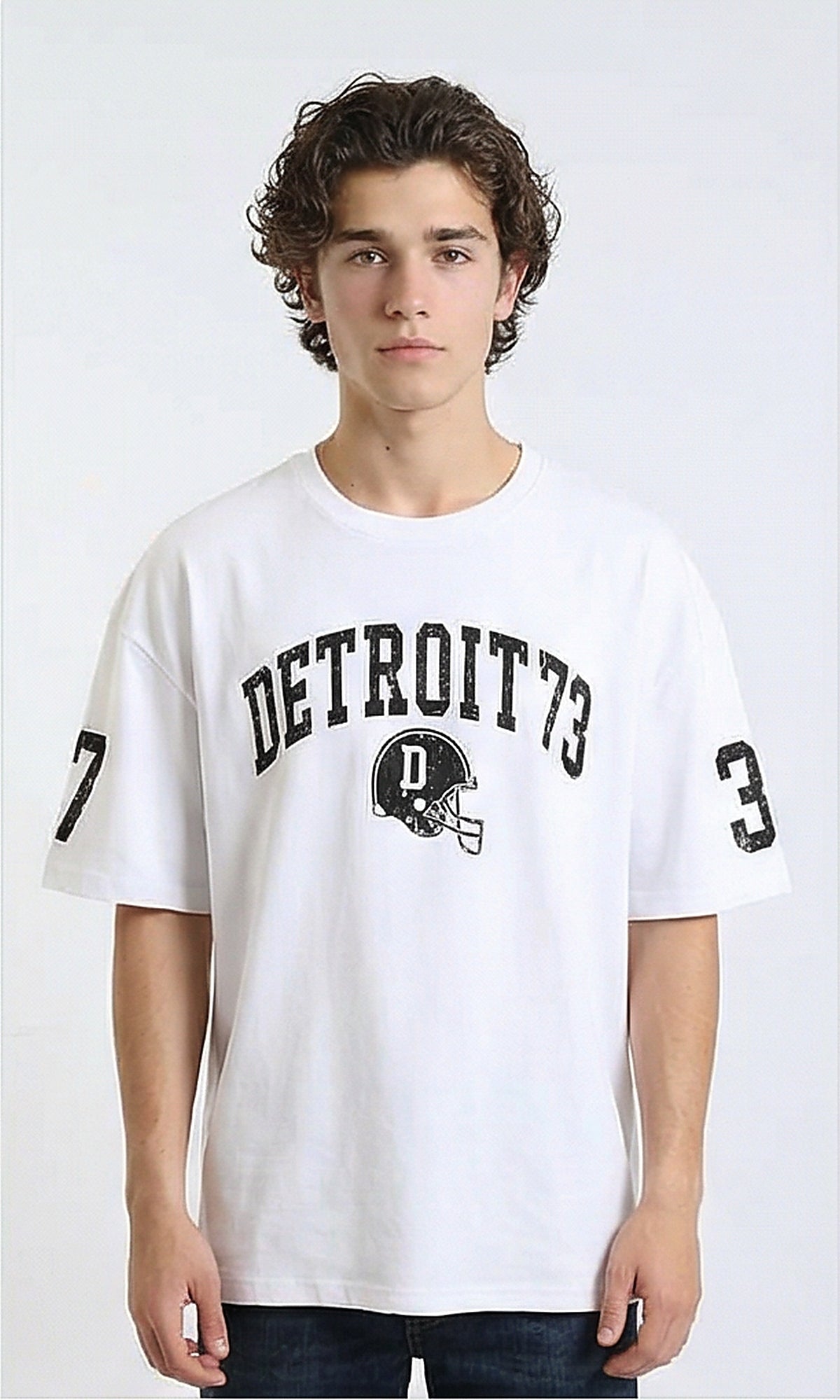 Crew Neck Relaxed Fit Printed Tee - White