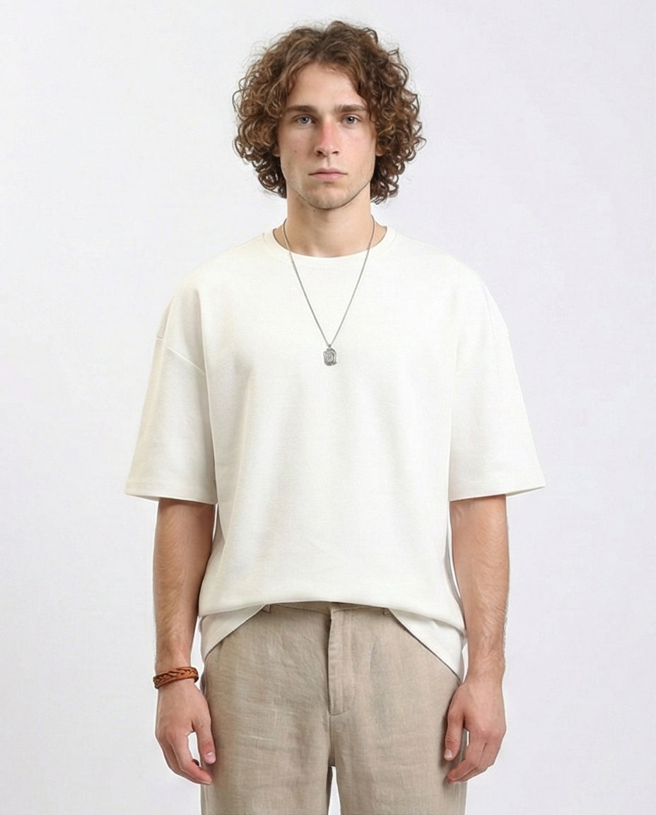 Solid Crew Neck Relaxed Fit Tee - Off-White