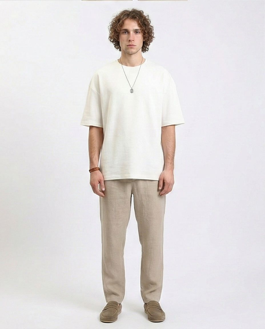 R215966 - Solid Crew Neck Relaxed Fit Tee - Off-White
