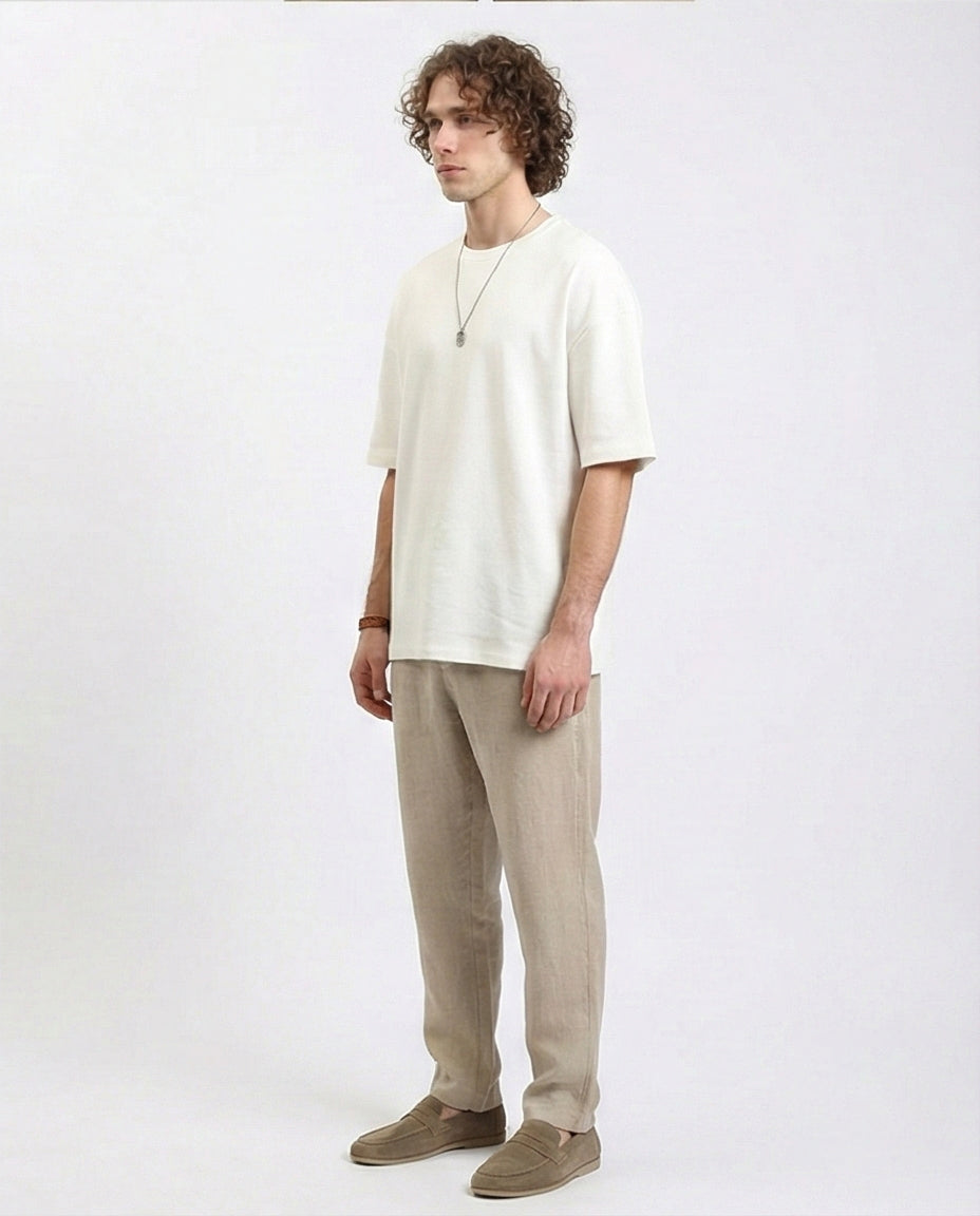 R215966 - Solid Crew Neck Relaxed Fit Tee - Off-White
