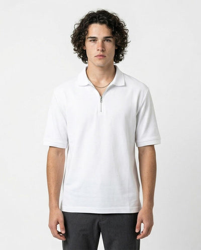 Men’s Quarter-Zip Relaxed Fit Polo Shirt – White - R216102