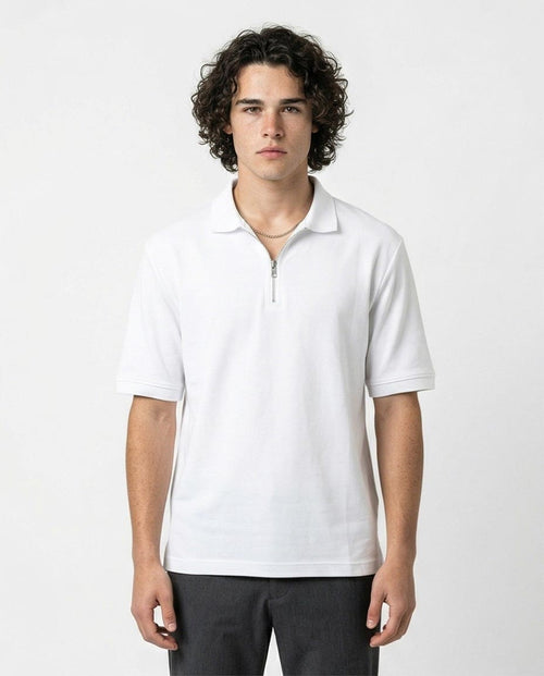 Men’s Quarter-Zip Relaxed Fit Polo Shirt – White - R216102