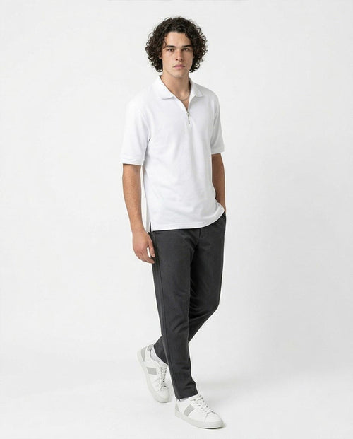 Men’s Quarter-Zip Relaxed Fit Polo Shirt – White - R216102