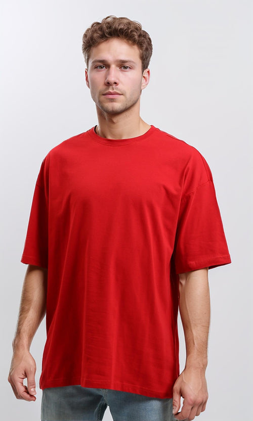 R216104 - Solid Crew Neck Relaxed Fit Tee - Red