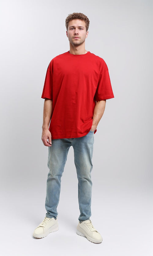 R216104 - Solid Crew Neck Relaxed Fit Tee - Red