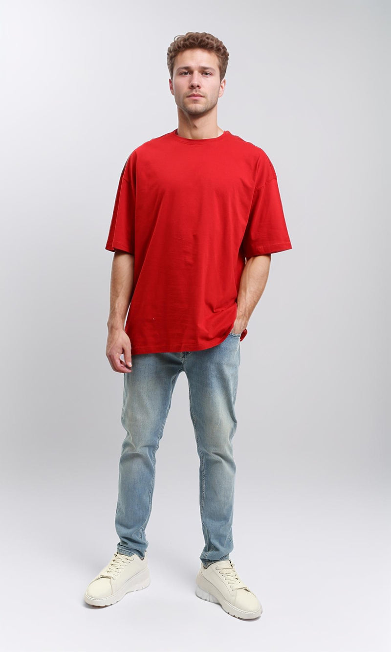 R216104 - Solid Crew Neck Relaxed Fit Tee - Red