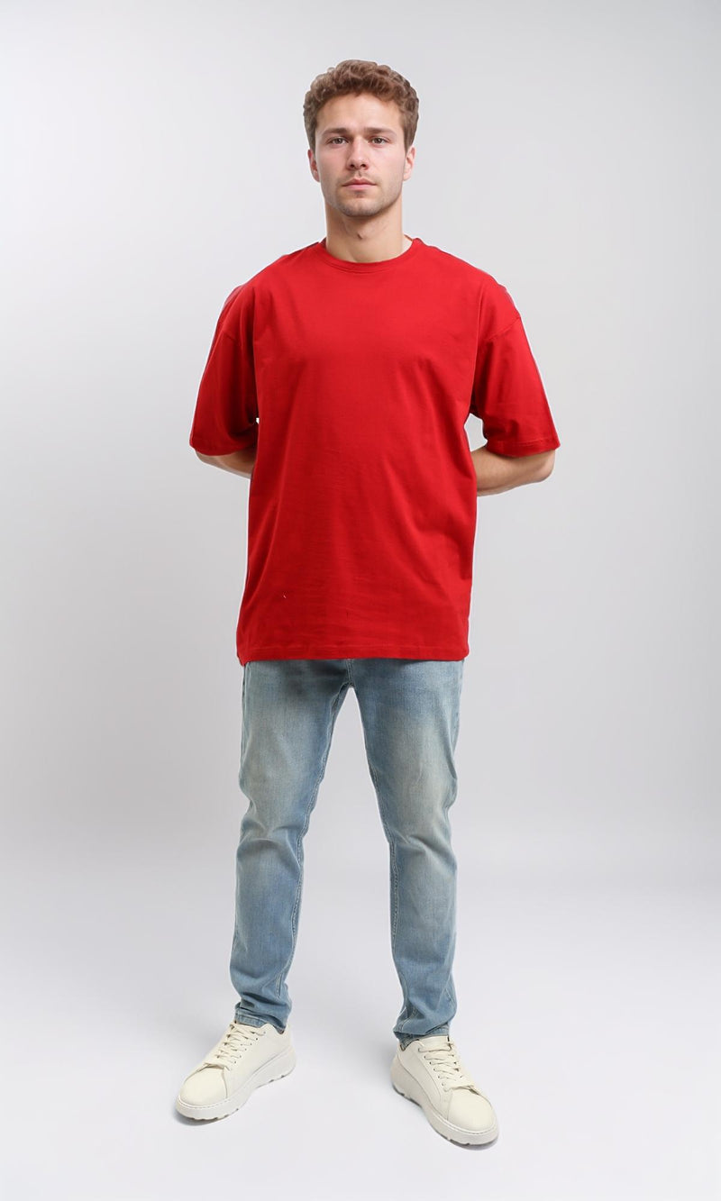 R216104 - Solid Crew Neck Relaxed Fit Tee - Red