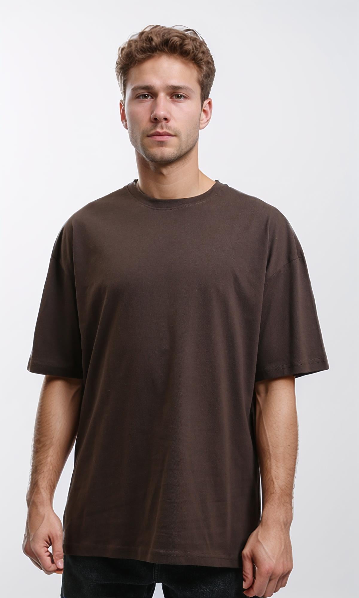 Solid Crew Neck Relaxed Fit Tee - Burnt Brown