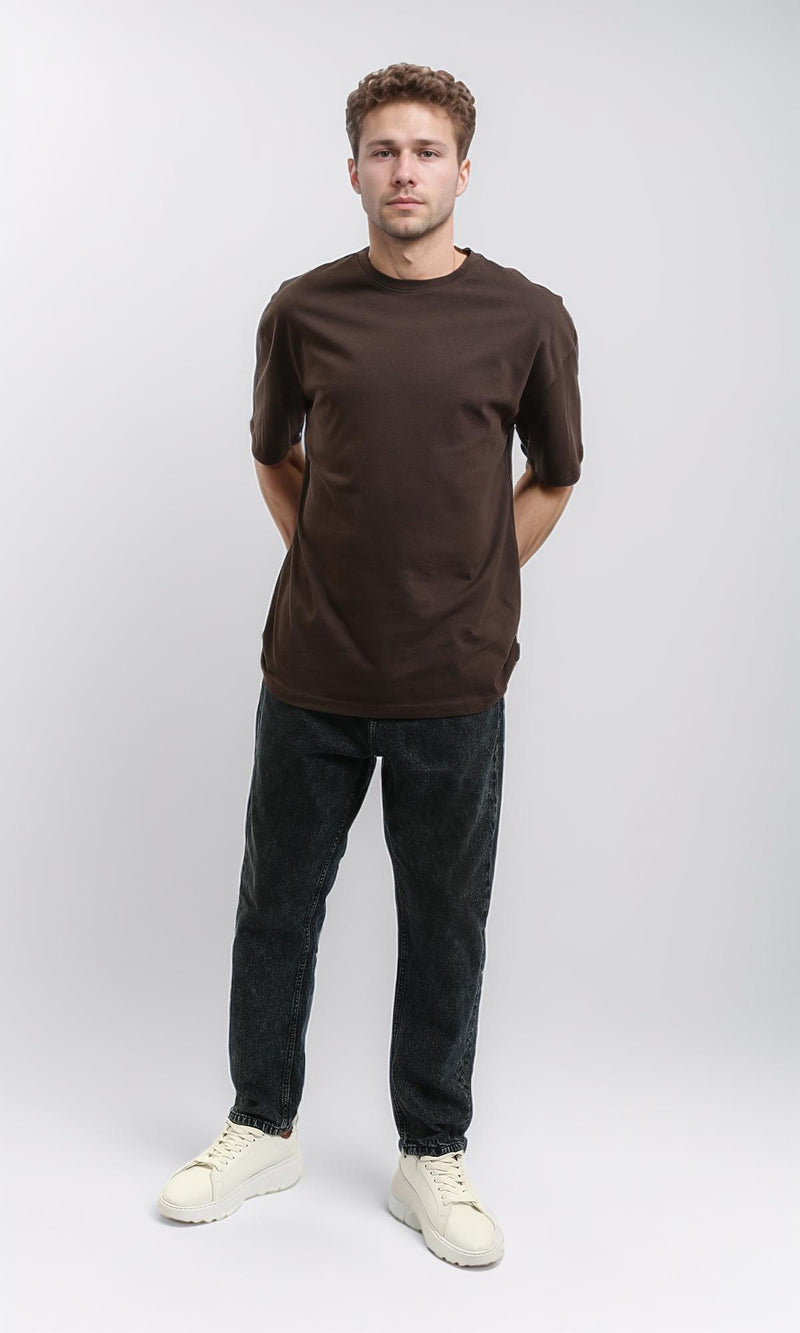 R216106 - Solid Crew Neck Relaxed Fit Tee - Burnt Brown