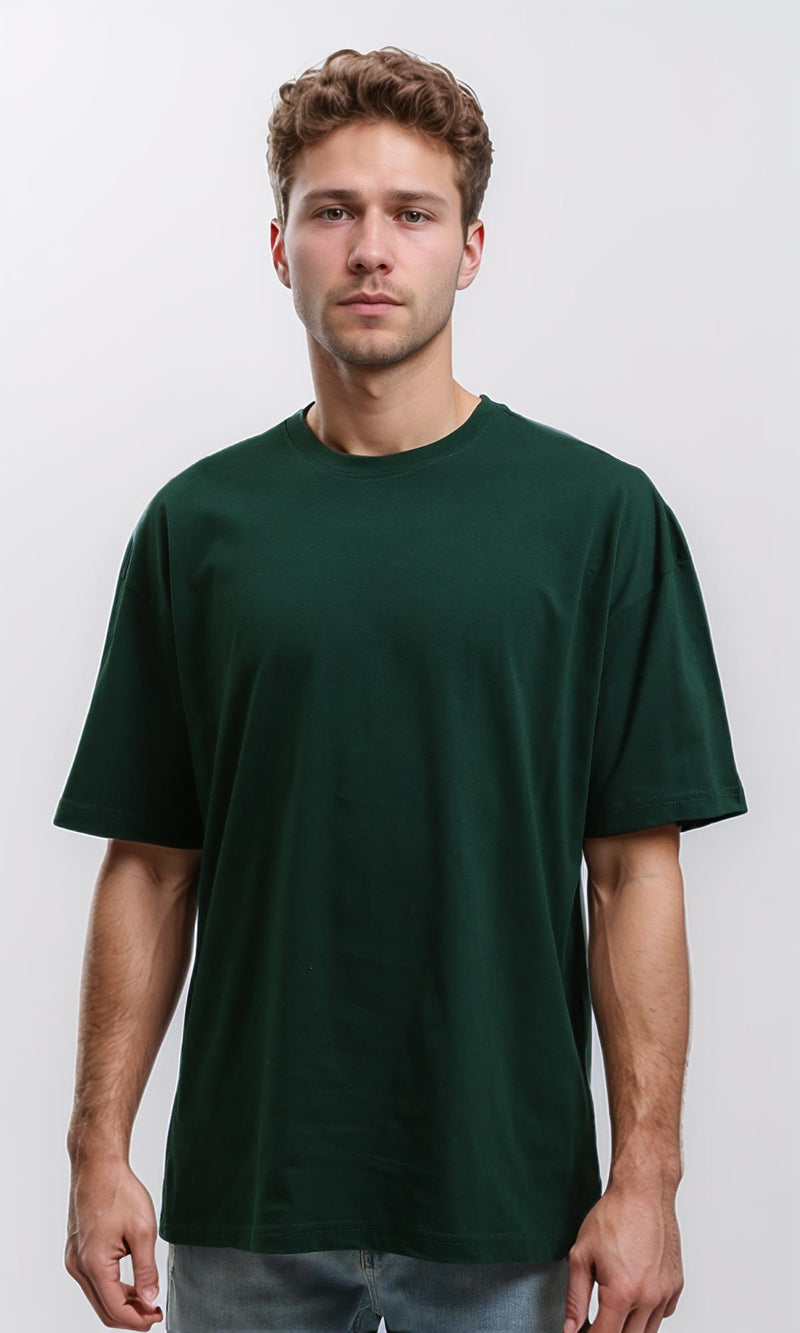 R216107 - Solid Crew Neck Relaxed Fit Tee - Dark Green