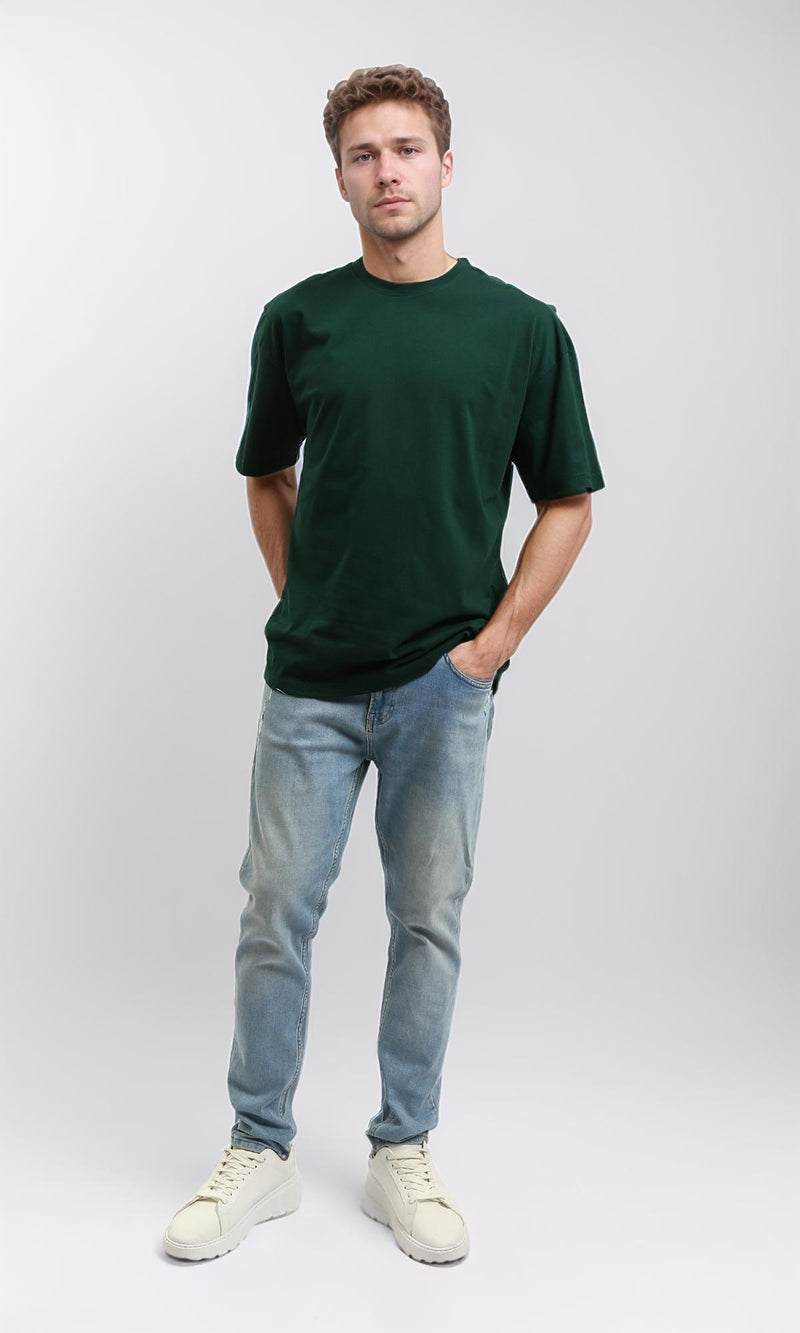 R216107 - Solid Crew Neck Relaxed Fit Tee - Dark Green