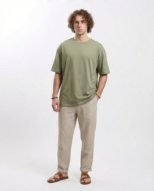 Solid Crew Neck Relaxed Fit Tee - Olive