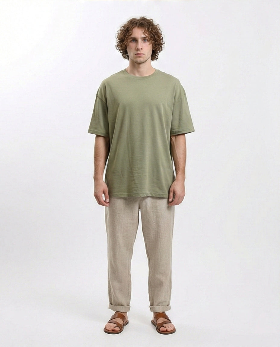 R216108 - Solid Crew Neck Relaxed Fit Tee - Olive