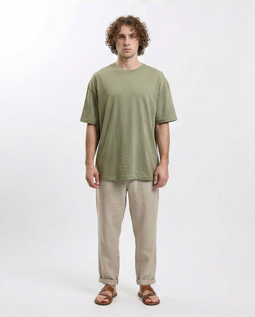 R216108 - Solid Crew Neck Relaxed Fit Tee - Olive