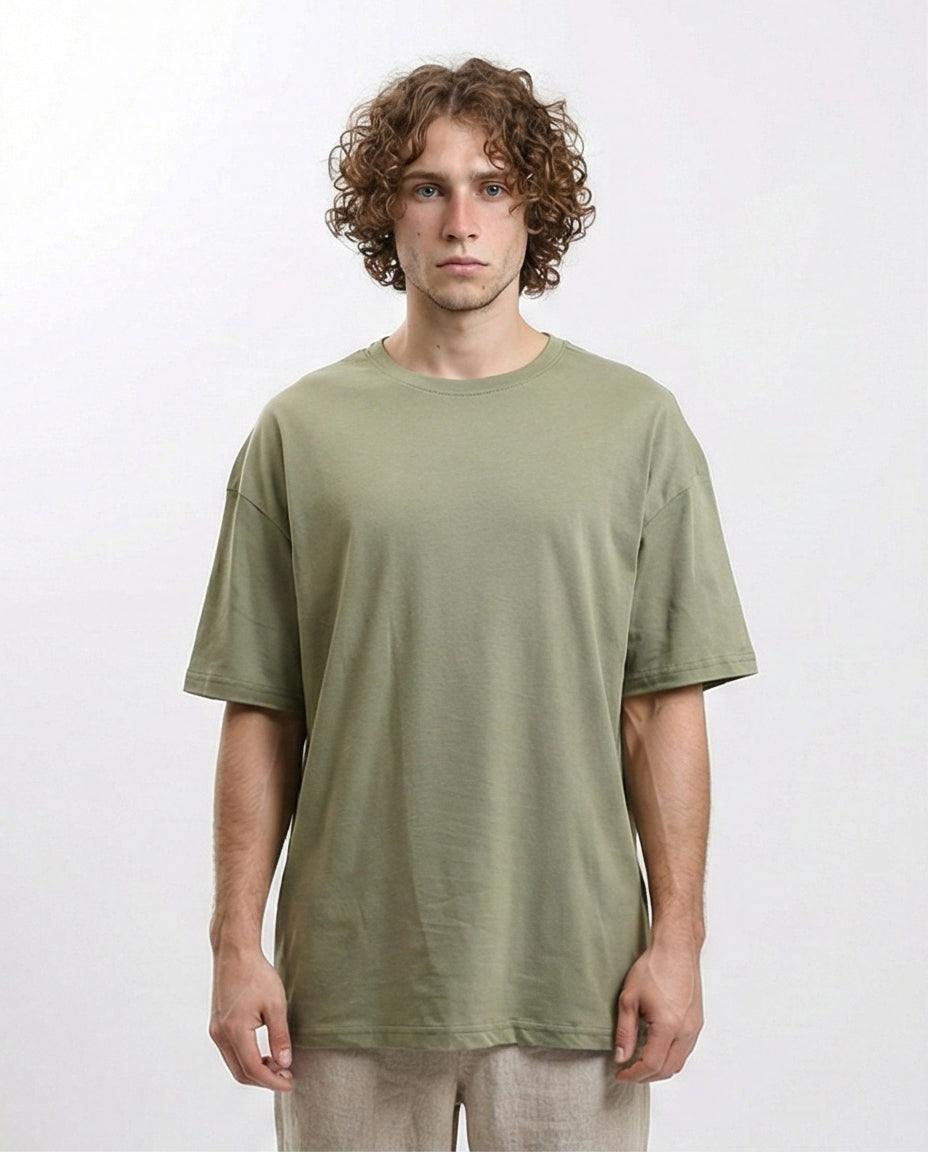 R216108 - Solid Crew Neck Relaxed Fit Tee - Olive