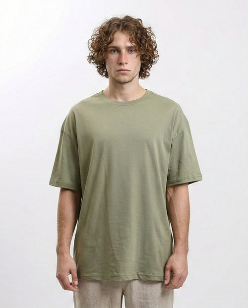 R216108 - Solid Crew Neck Relaxed Fit Tee - Olive