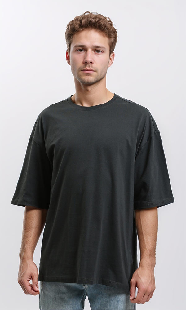 R216110 - Solid Crew Neck Relaxed Fit Tee - Charcoal Grey