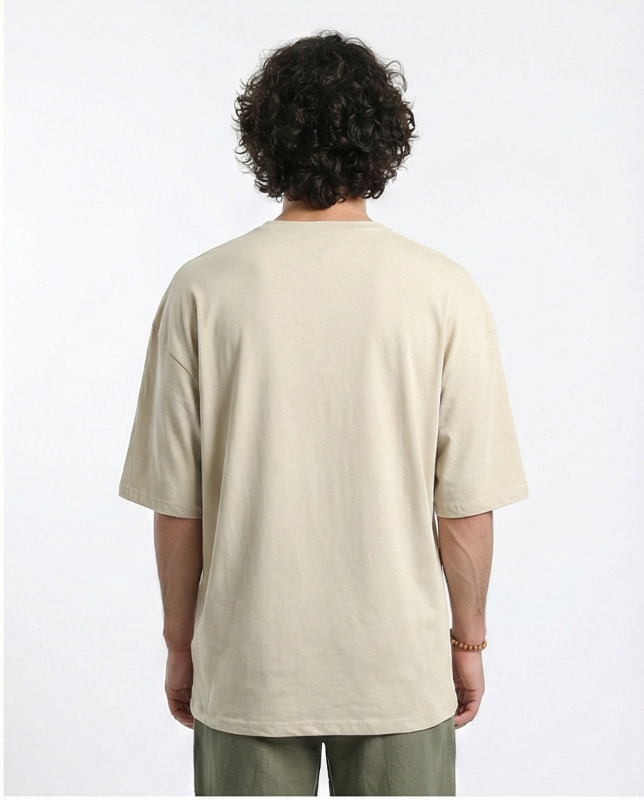 R216111 - Solid Crew Neck Relaxed Fit Tee - Light Beige