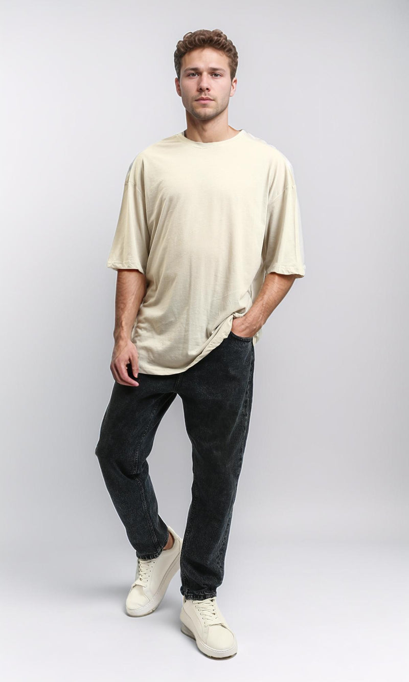 R216111 - Solid Crew Neck Relaxed Fit Tee - Light Beige