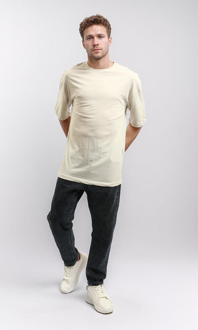 R216111 - Solid Crew Neck Relaxed Fit Tee - Light Beige