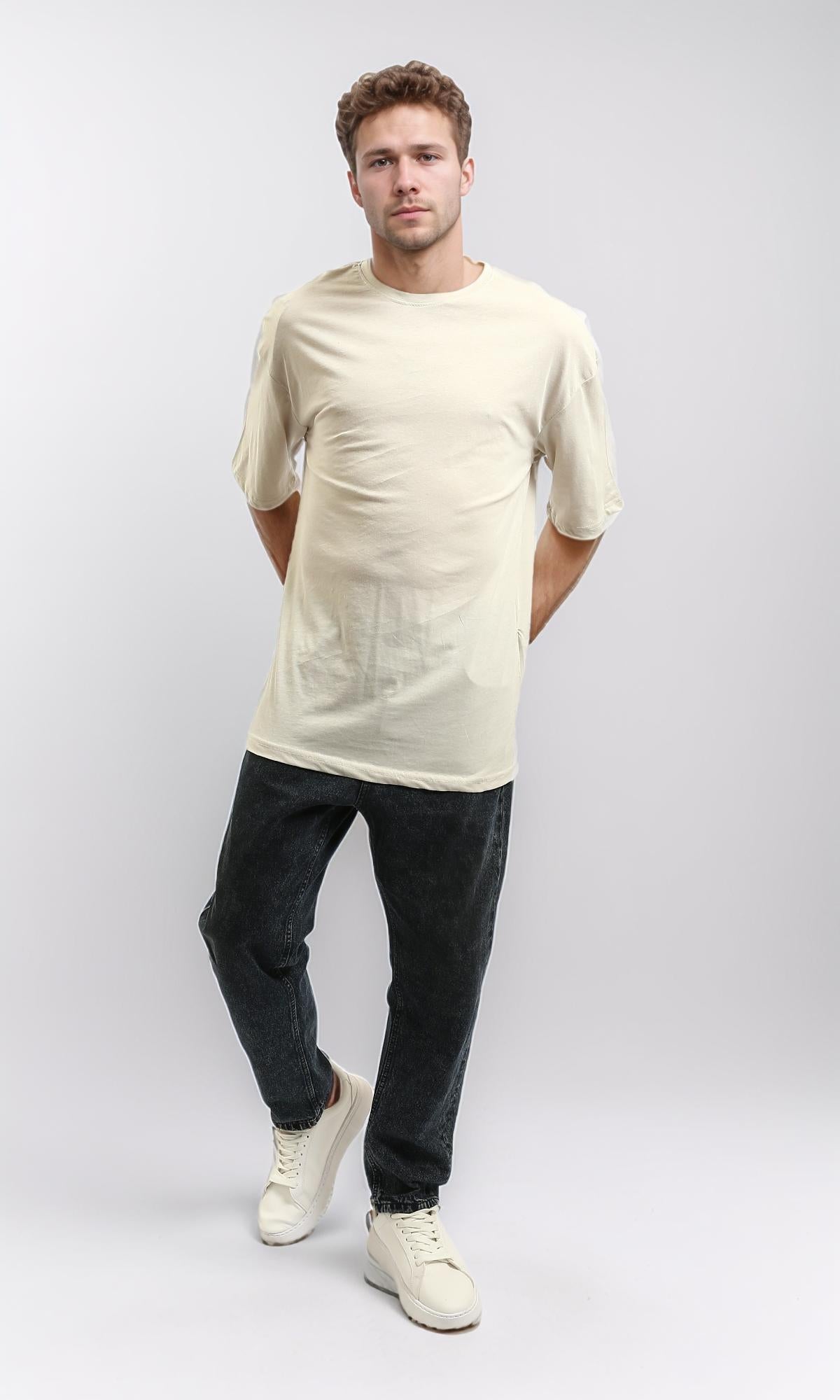 R216111 - Solid Crew Neck Relaxed Fit Tee - Light Beige