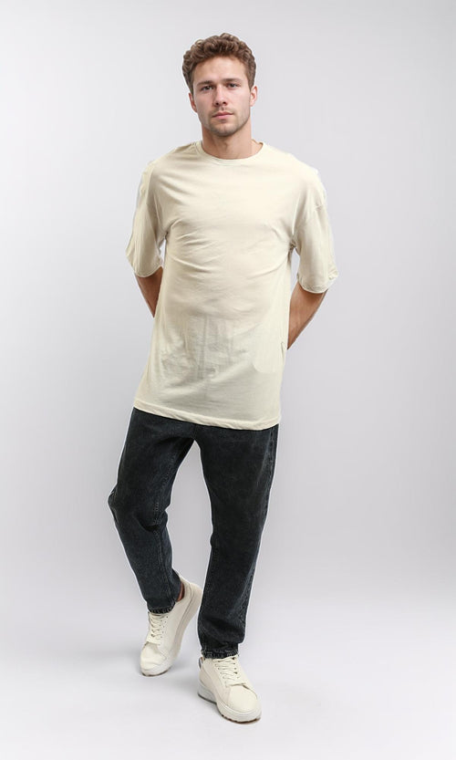R216111 - Solid Crew Neck Relaxed Fit Tee - Light Beige