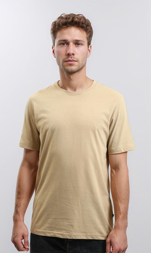 R216113 - Solid Crew Neck Relaxed Fit Tee - Dark Beige