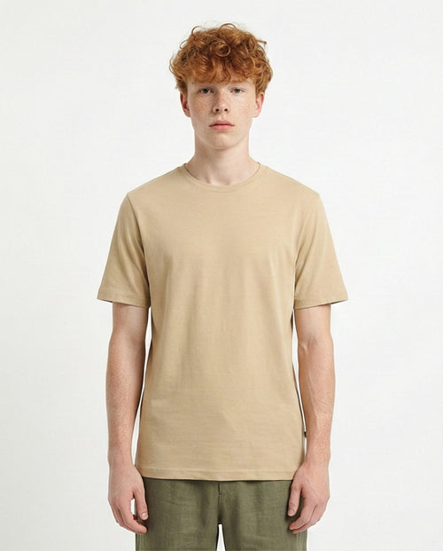 Solid Crew Neck Relaxed Fit Tee - Dark Beige