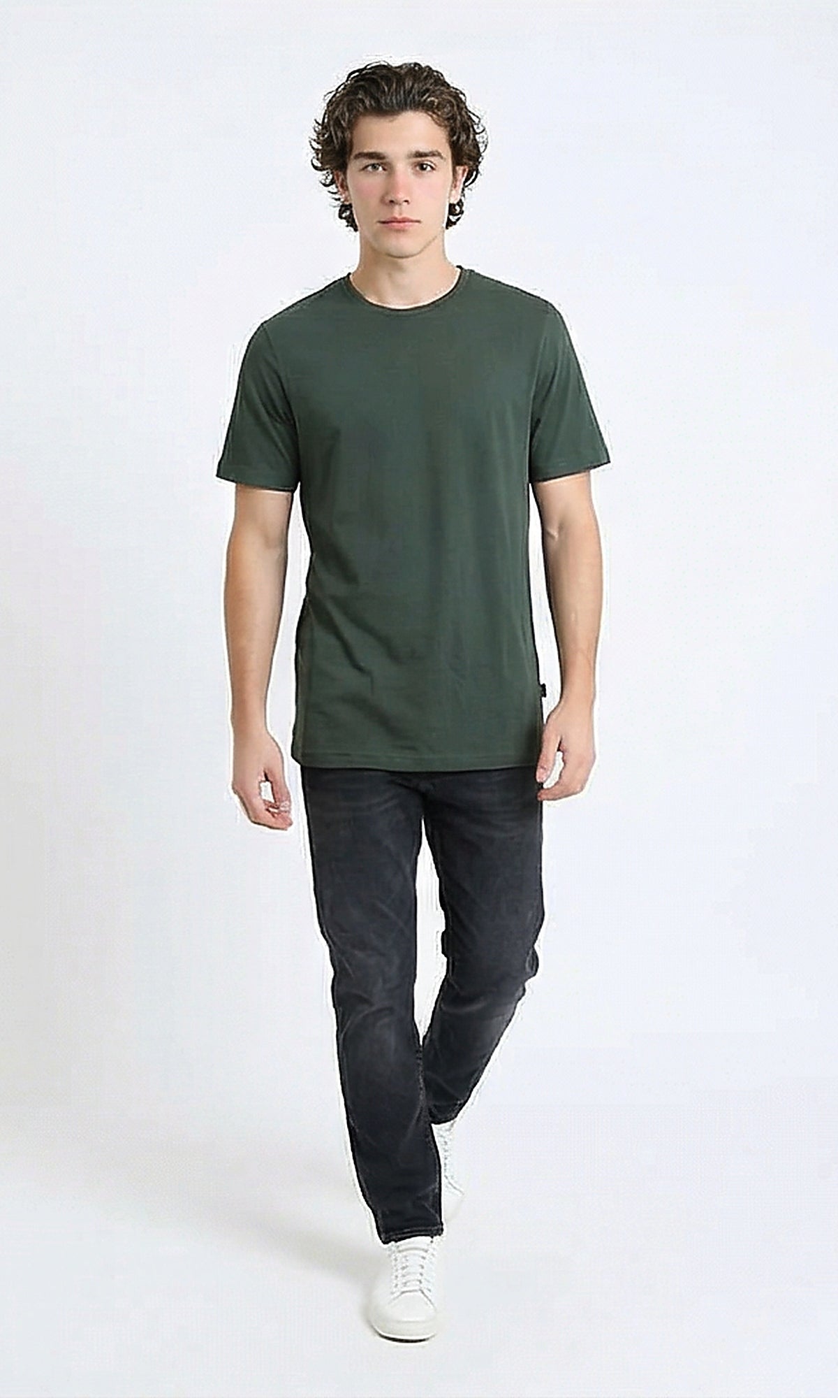 R216114 - Elbow Sleeves Solid Regular Fit Tee - Dark Jade