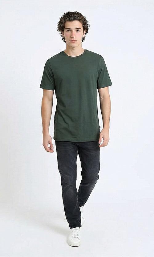 R216114 - Elbow Sleeves Solid Regular Fit Tee - Dark Jade