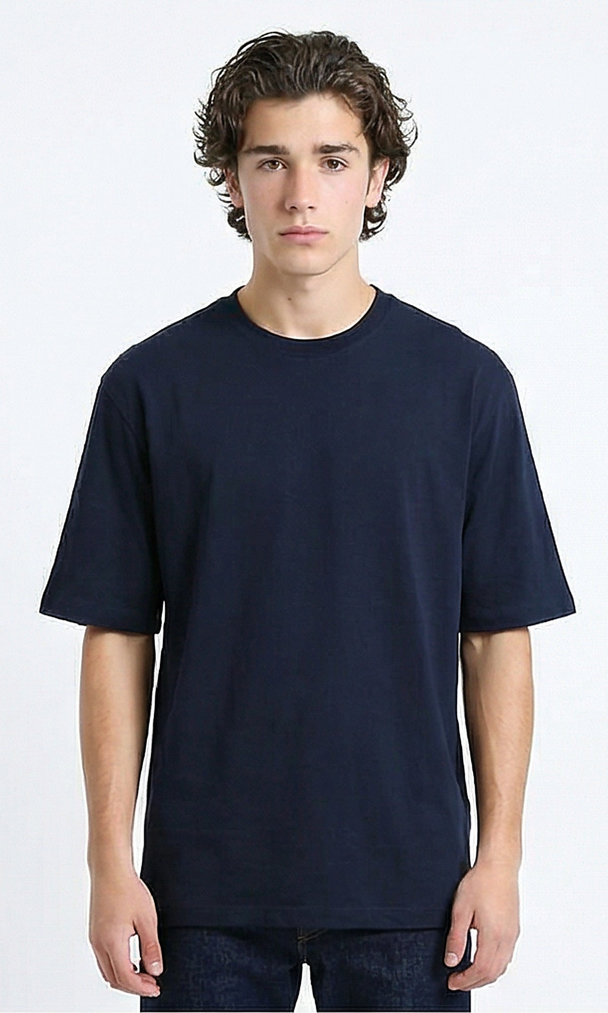 Elbow Sleeves Solid Regular Fit Tee - Navy Blue