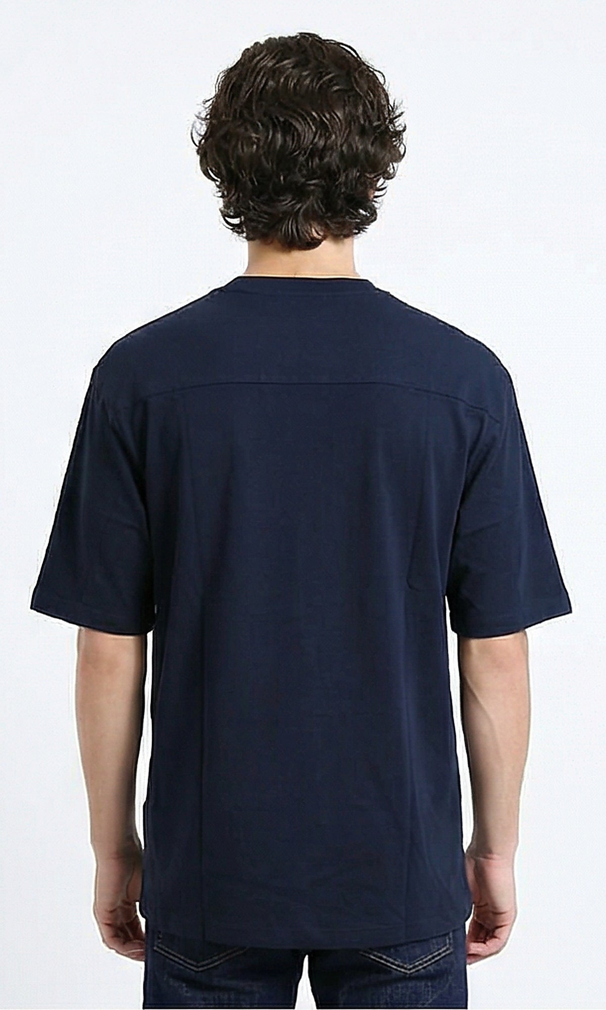 R216116 - Elbow Sleeves Solid Regular Fit Tee - Navy Blue