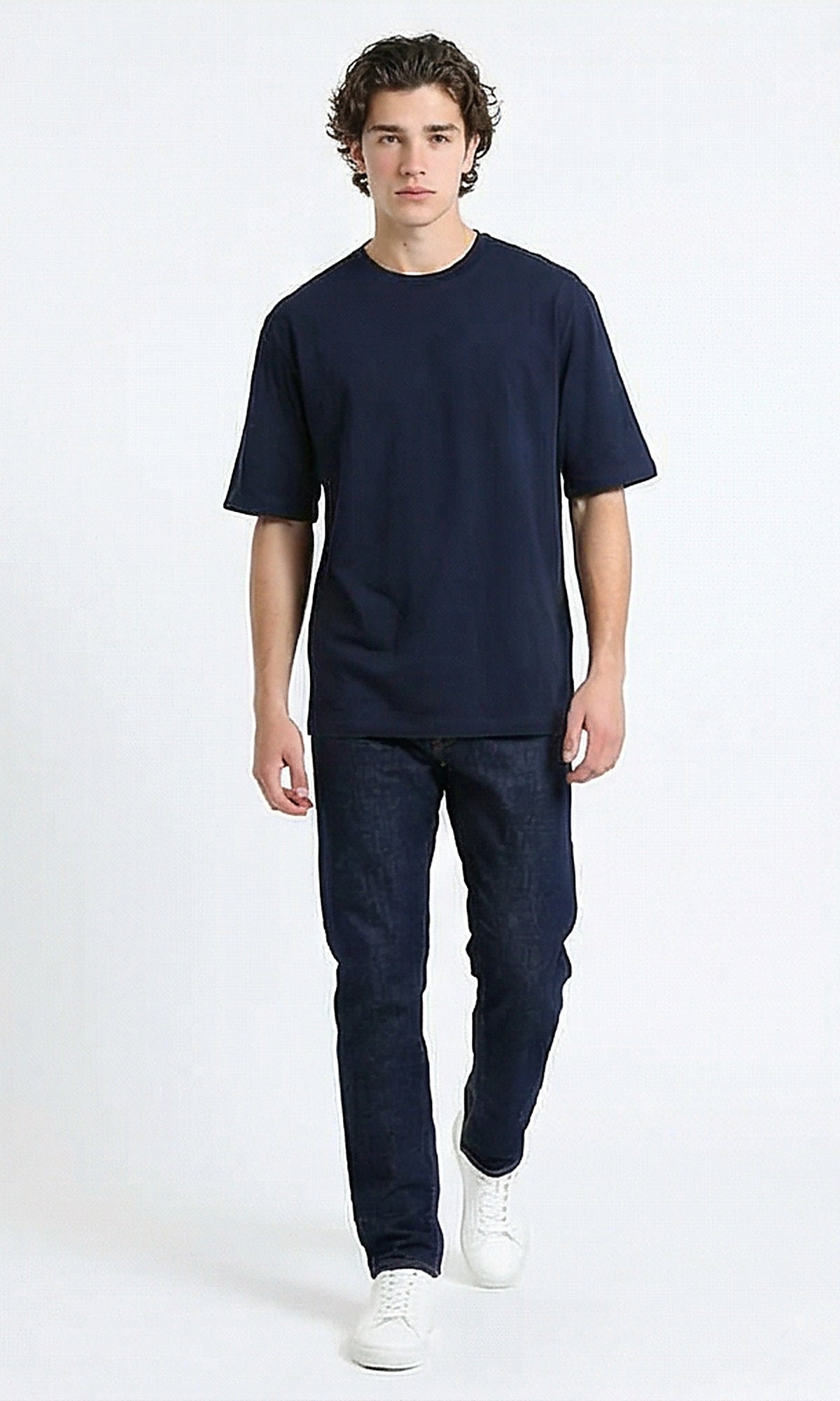 R216116 - Elbow Sleeves Solid Regular Fit Tee - Navy Blue