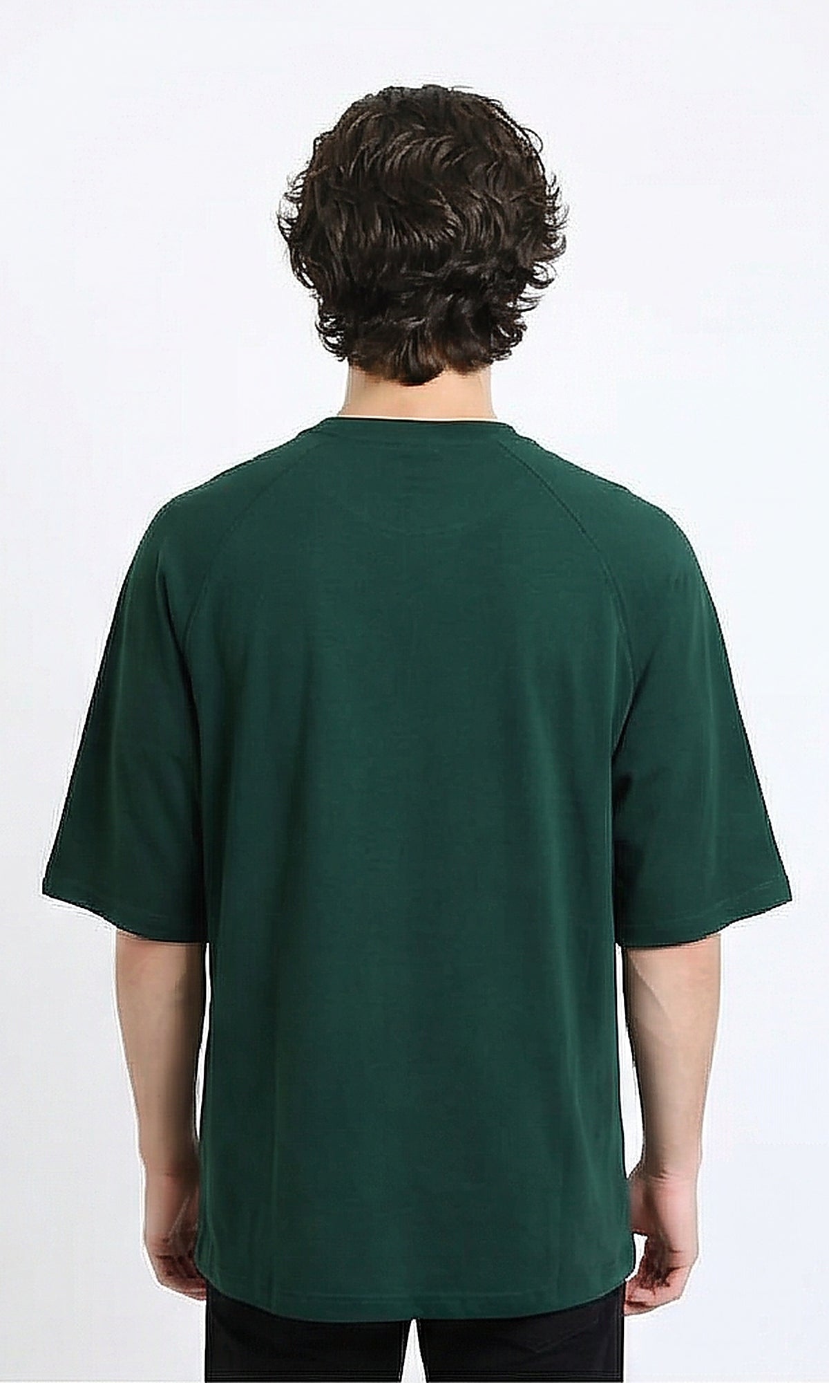 R216120 - Slip On Elbow Sleeves Basic Tee - Dark Green