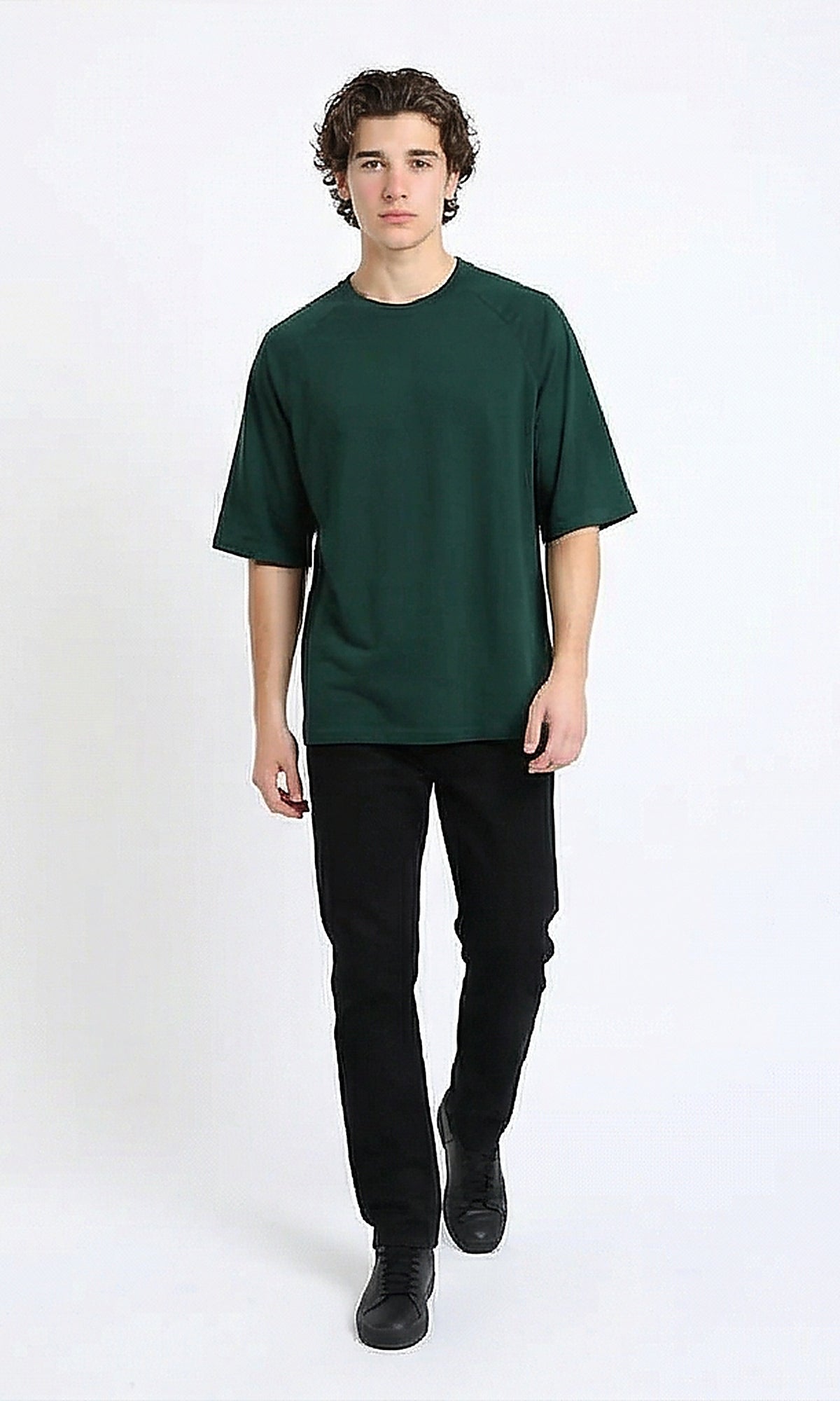 R216120 - Slip On Elbow Sleeves Basic Tee - Dark Green