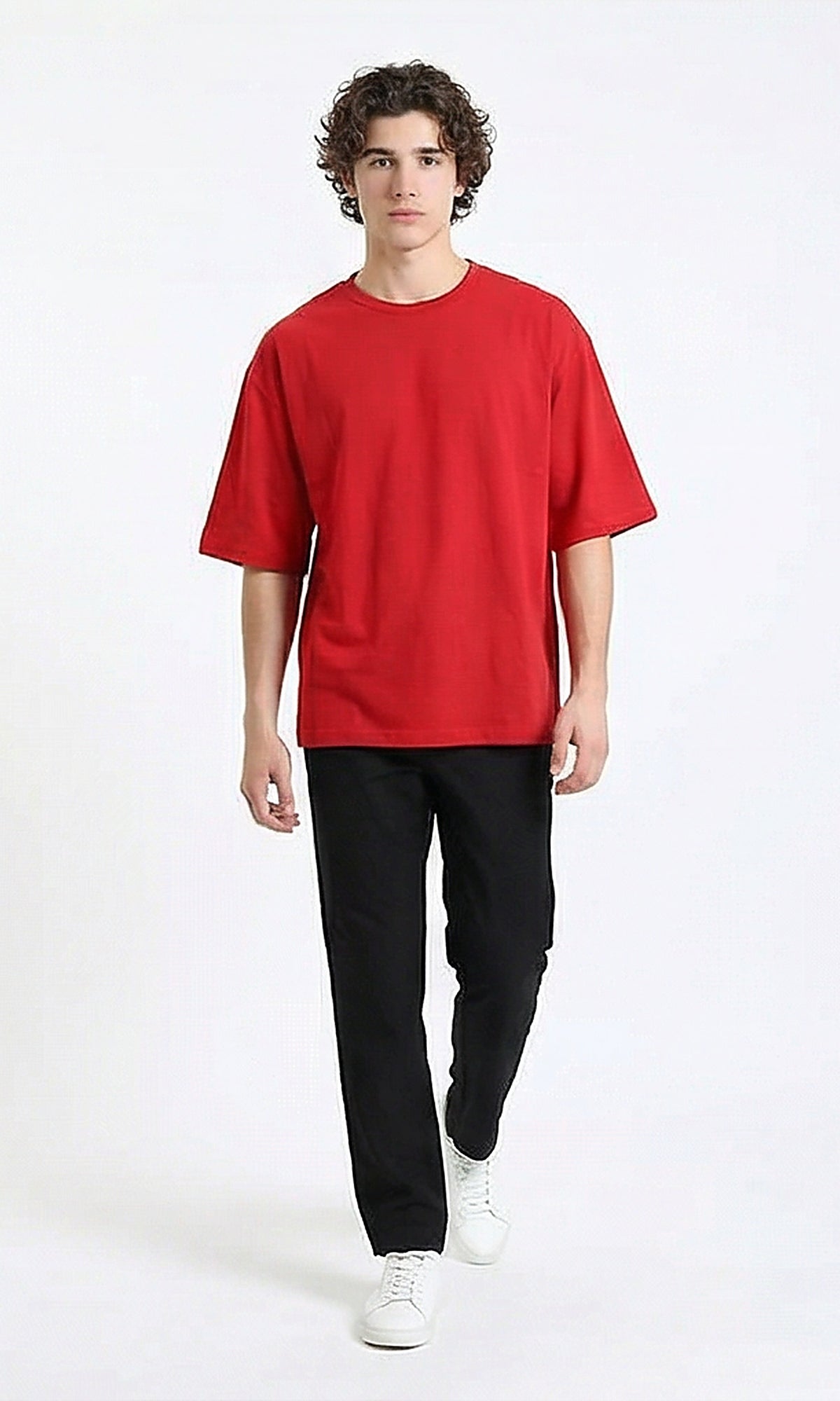 R216121 - Slip On Elbow Sleeves Basic Tee - Red