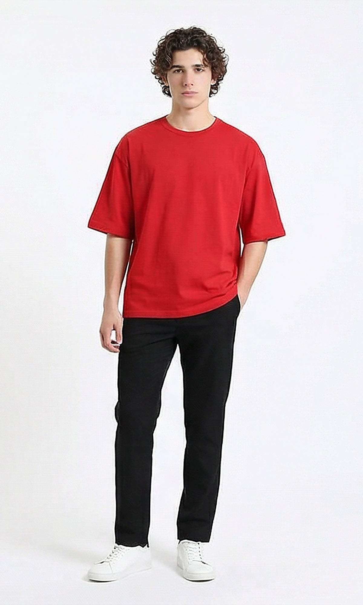 R216121 - Slip On Elbow Sleeves Basic Tee - Red