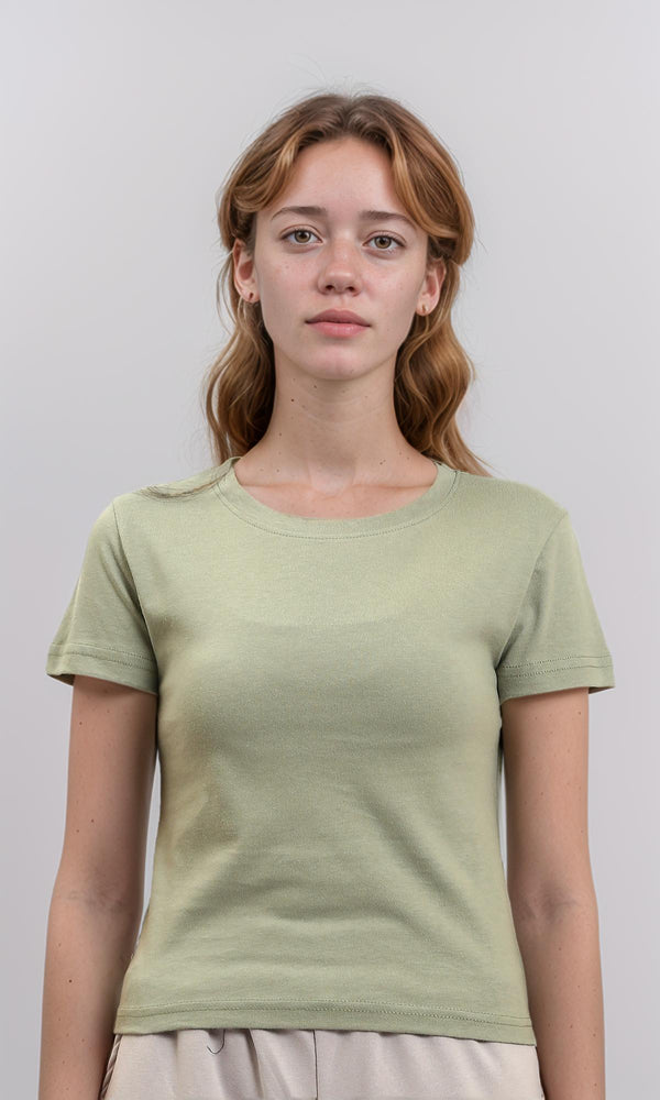 R216128 - Regular Fit Short Sleeves Solid Tee - Light Olive