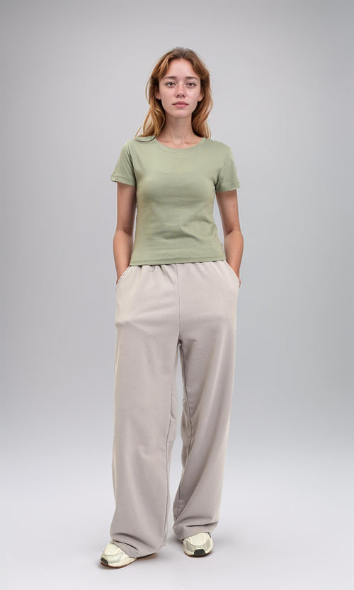 R216128 - Regular Fit Short Sleeves Solid Tee - Light Olive