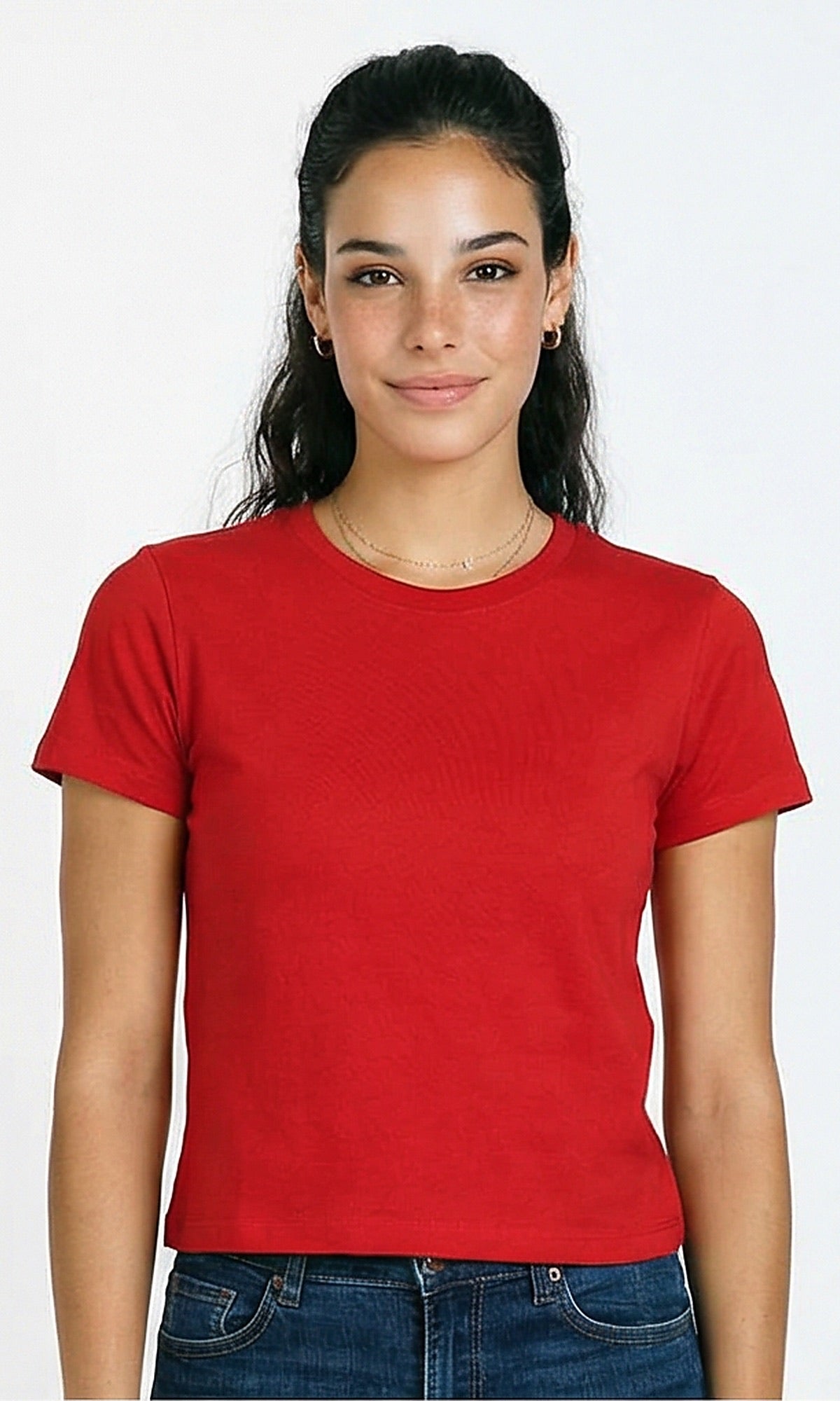 Crew Neck Solid Short Sleeve Tee - Red