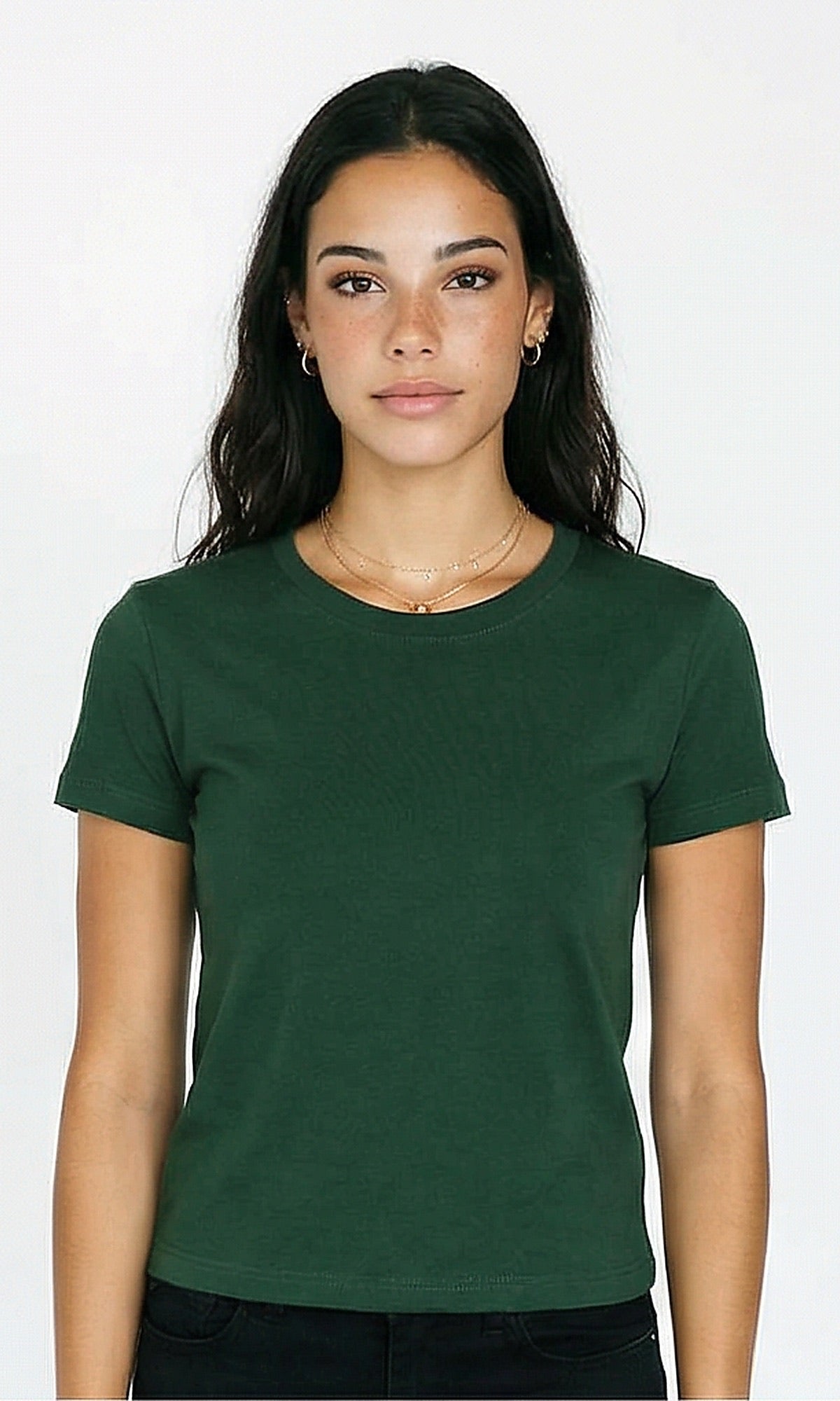 Crew Neck Solid Short Sleeve Tee - Dark Green