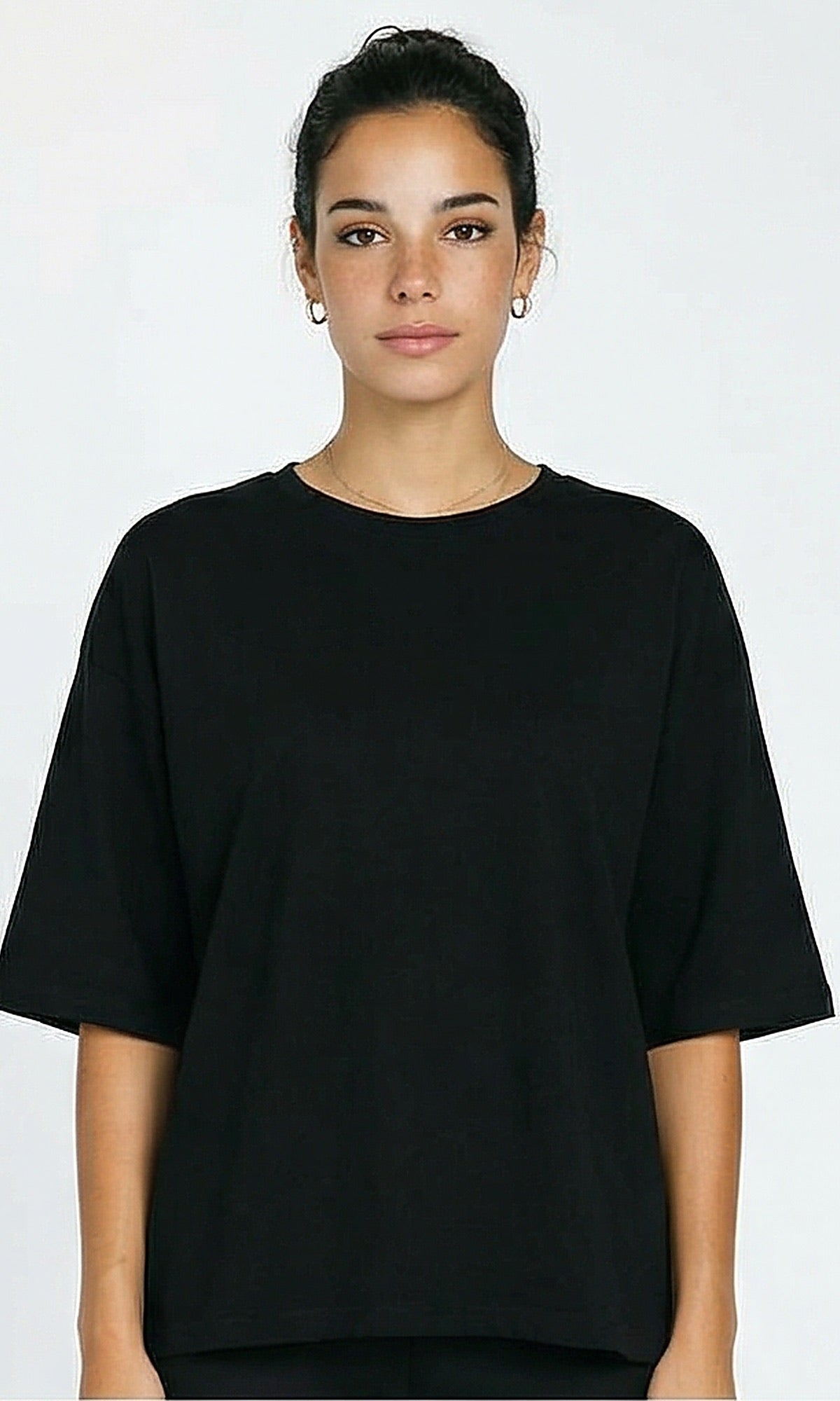 Slip On Solid Elbow Sleeve Tee - Black