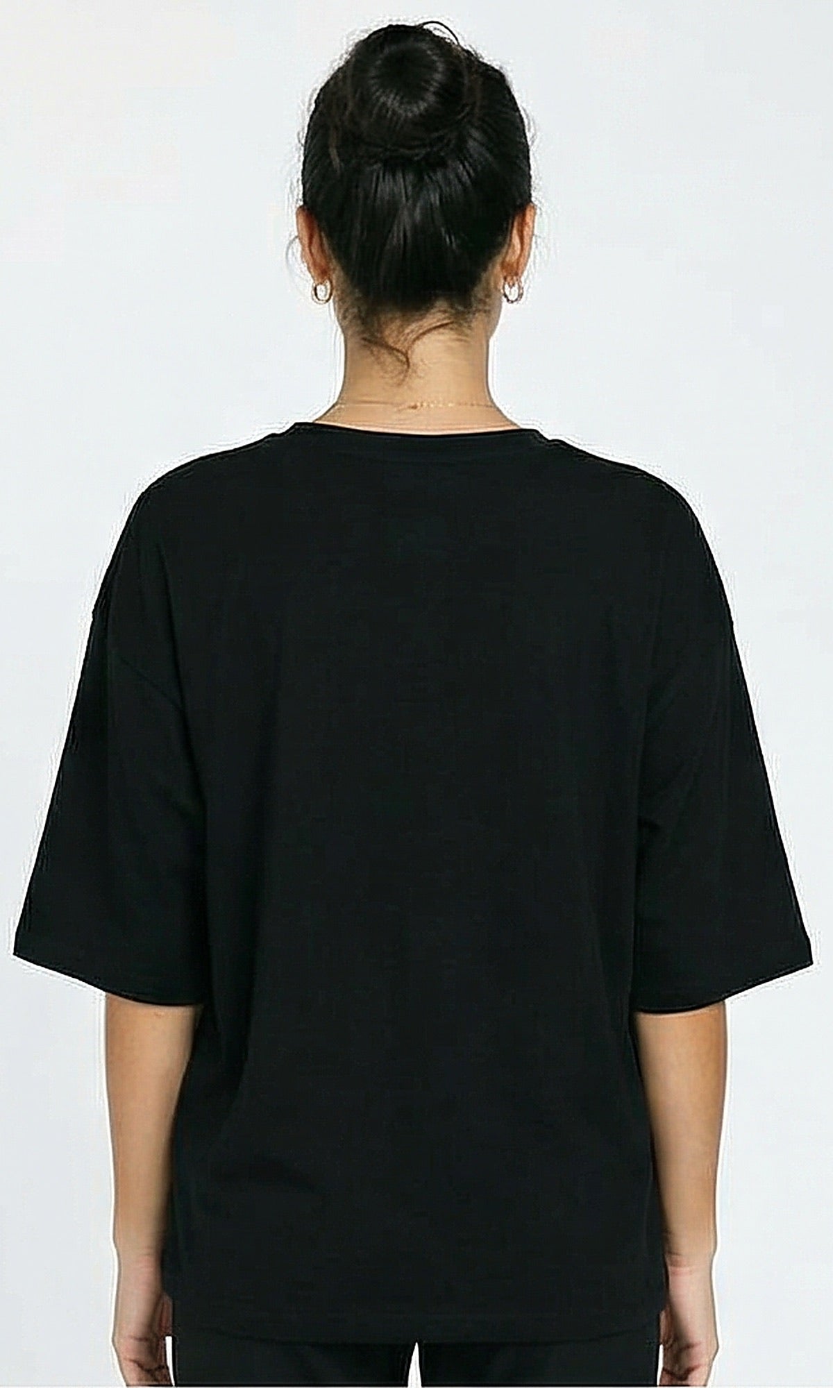 R216135 - Slip On Solid Elbow Sleeve Tee - Black