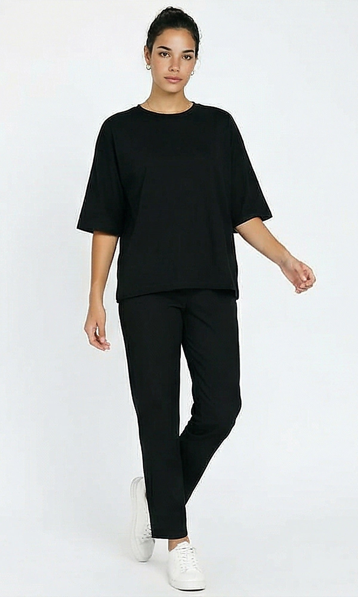 R216135 - Slip On Solid Elbow Sleeve Tee - Black