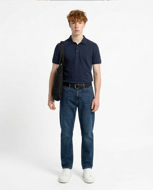 Ravin Navy Piqué Short Sleeve Slim-Fit Polo Shirt - R216159