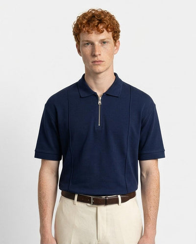Ravin Navy Quarter-Zip Polo with Architectural Seam Detailing - R216160