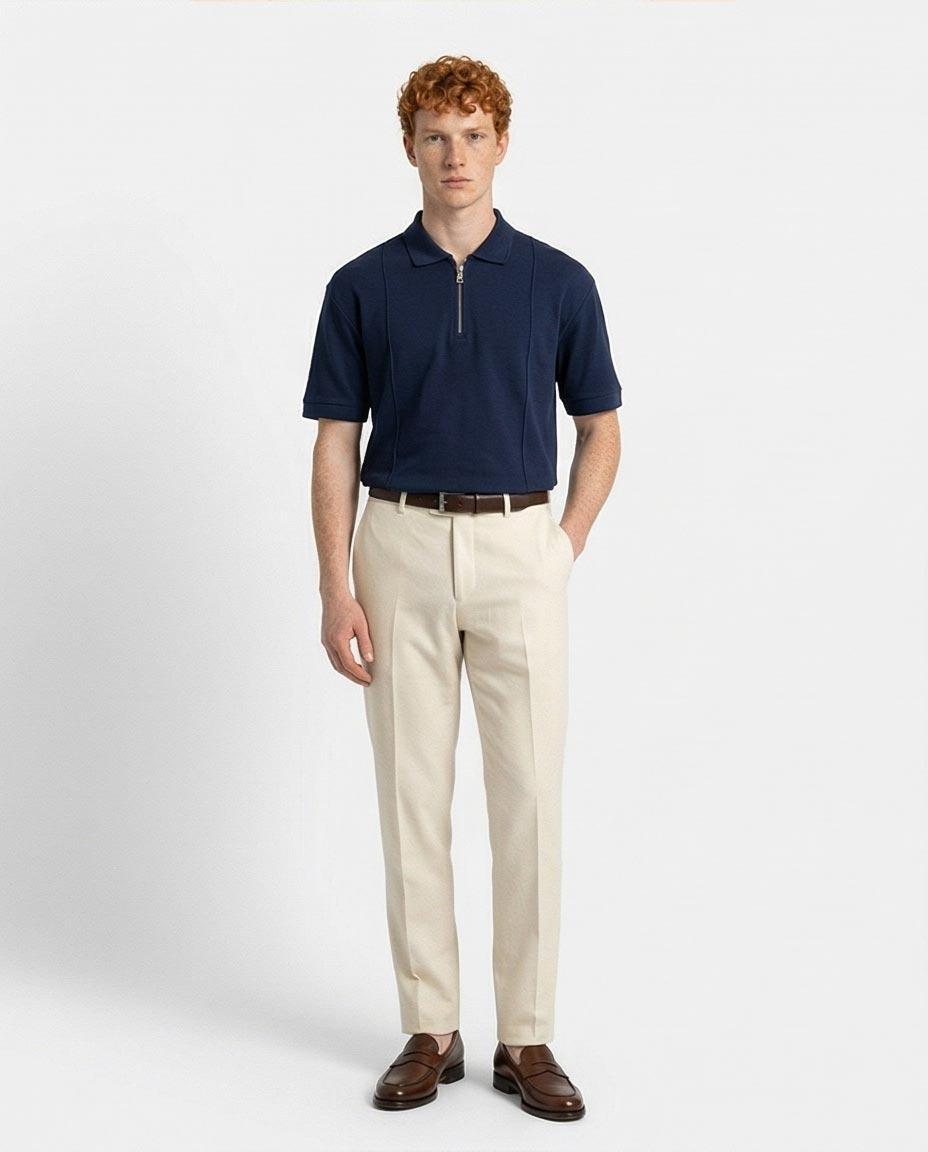Ravin Navy Quarter-Zip Polo with Architectural Seam Detailing - R216160