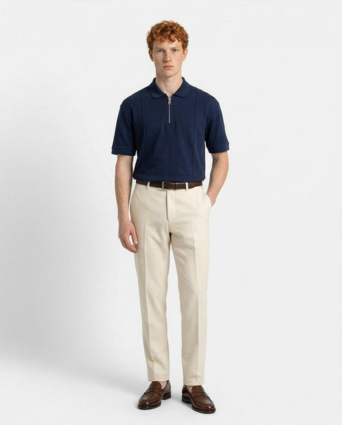 Ravin Navy Quarter-Zip Polo with Architectural Seam Detailing - R216160