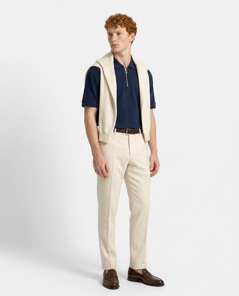 Ravin Navy Quarter-Zip Polo with Architectural Seam Detailing - R216160