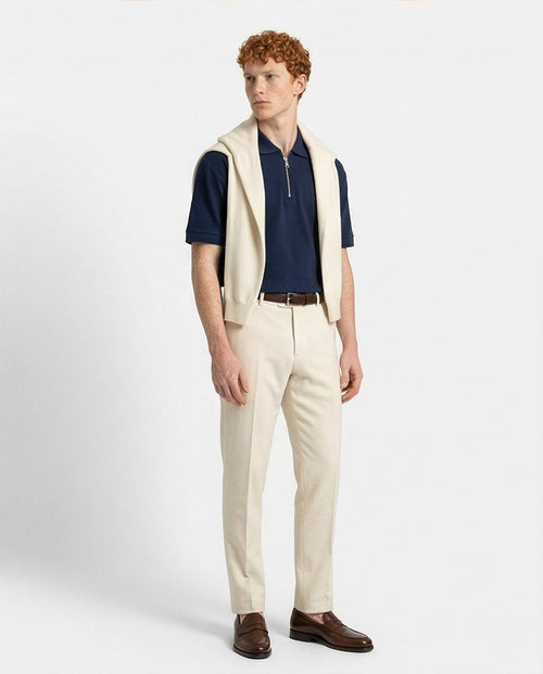 Ravin Navy Quarter-Zip Polo with Architectural Seam Detailing - R216160